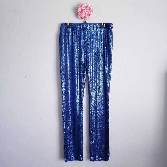 May & July Blue Sequin Elastic Waist Pull on Pants - Picture 1 of 8